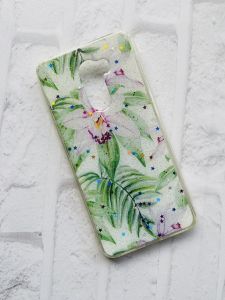 Силіконовий з малюнком та блискітками чохол для Xiaomi Poco F1 Зелені листки