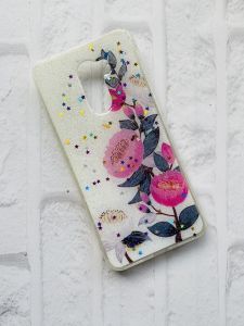 Силіконовий з малюнком та блискітками чохол для Xiaomi Poco F1 Рожеві квіти