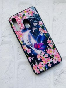 Силіконовий чохол для Samsung Galaxy M30 Скляні ромби. Метелик в квітах