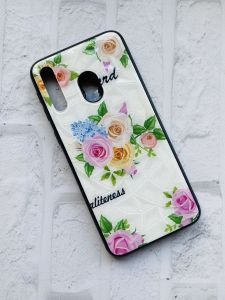Силіконовий чохол для Samsung Galaxy M30 Скляні ромби. Букет роз на білому