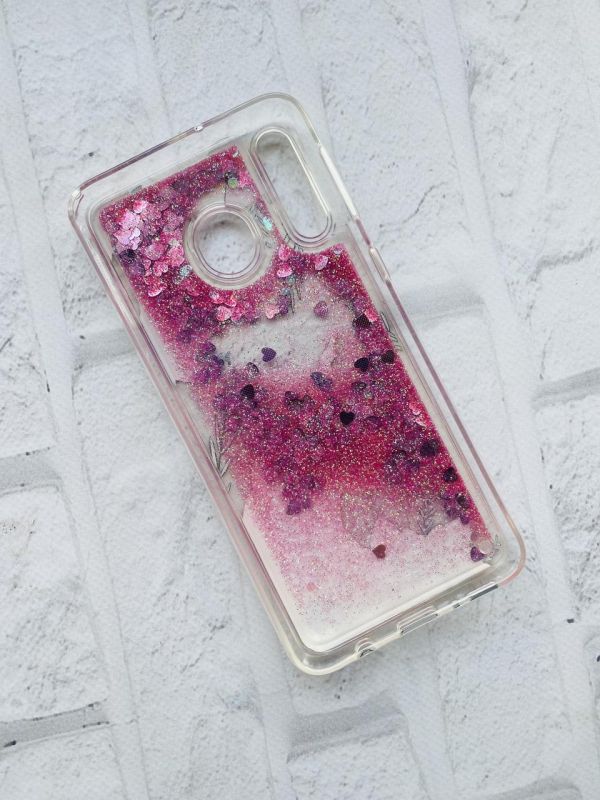 Силіконовий чохол з плаваючими блискітками для Samsung Galaxy M30 Одноріг у квітах