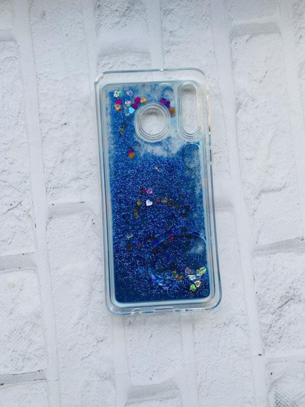 Силіконовий чохол з плаваючими блискітками для Samsung Galaxy M30 Коктейль на синьому