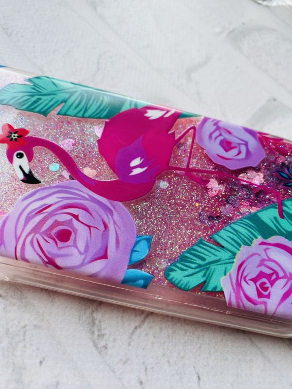 Силіконовий чохол з плаваючими блискітками для Samsung Galaxy M30 Фламінго і рози