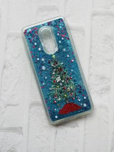 Силиконовый чехол с плавающими блестками для Xiaomi Redmi 5 Plus Ялинка. Голубий