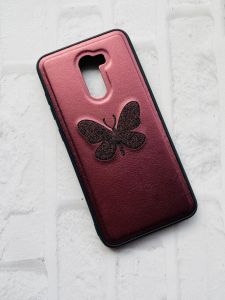 Силіконовий чохол з тисненням для Xiaomi Poco F1 Метелик на бордовому