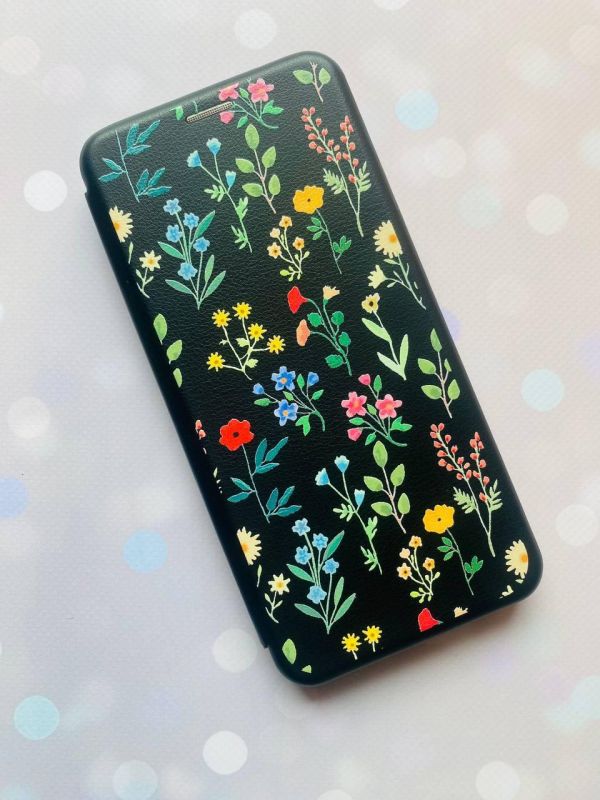 Чохол-книжка з малюнком для Samsung Galaxy A14 5G Чорний :: Квітковий фон (принт 269)