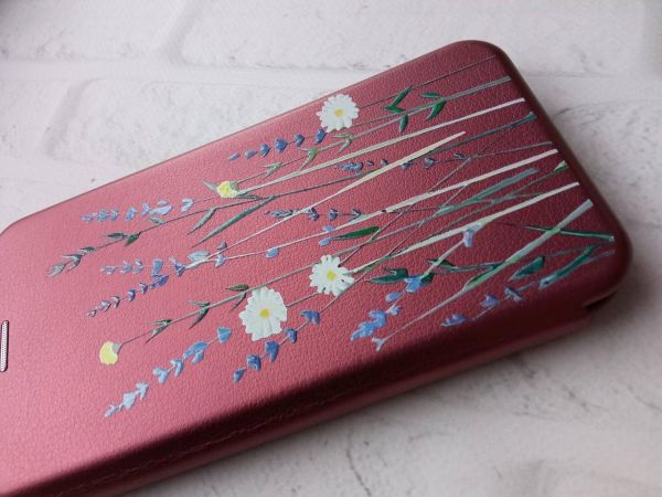 Чохол-книжка з малюнком для Samsung Galaxy M33 5G Бордовий :: Польові квіти (принт 270)