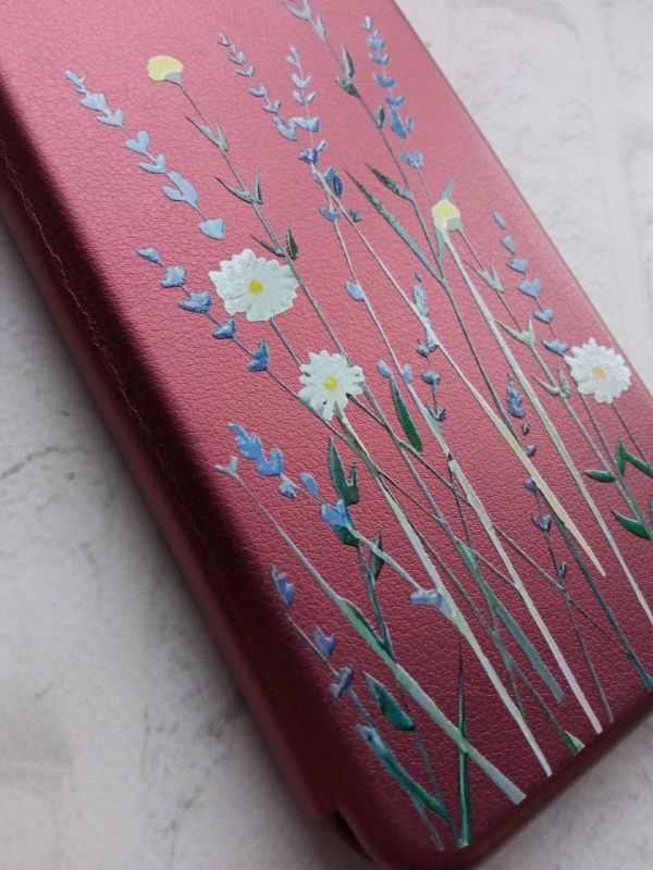 Чохол-книжка з малюнком для Xiaomi Redmi 9C/10A Бордовий :: Польові квіти (принт 270)