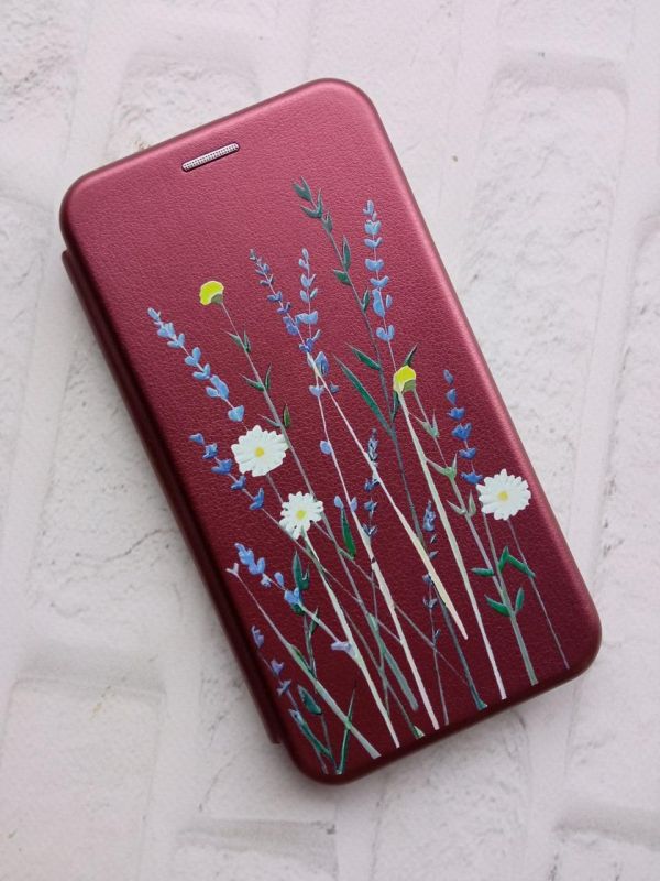 Чохол-книжка з малюнком для Samsung Galaxy S20 FE (G780) Бордовий :: Польові квіти (принт 270)