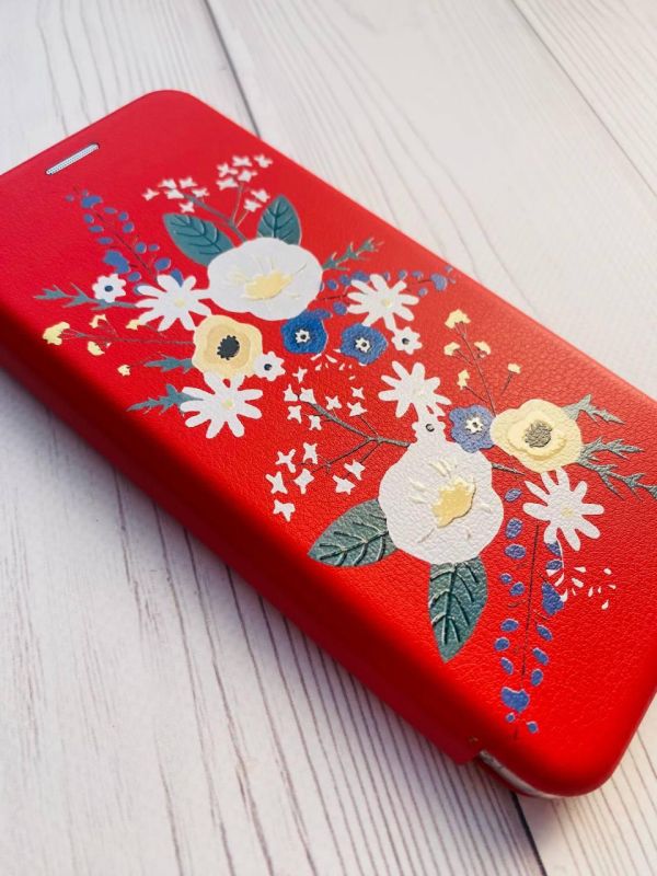 Чохол-книжка з малюнком для Xiaomi Redmi 8A Червоний :: Квіти. Акварель (принт 271)