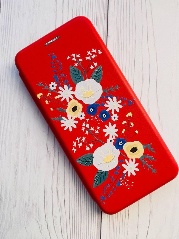 Чохол-книжка з малюнком для Samsung Galaxy A03 (A035) Червоний :: Квіти. Акварель (принт 271)