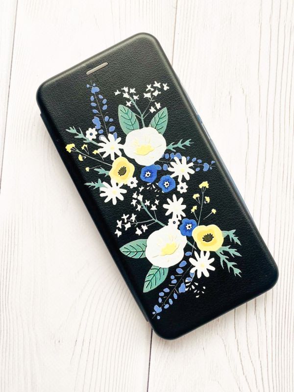 Чохол-книжка з малюнком для Samsung Galaxy А10ѕ (A107) Чорний :: Квіти. Акварель (принт 271)