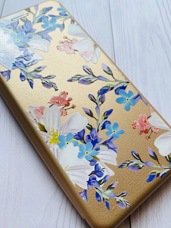 Чохол-книжка з малюнком для Samsung Galaxy A51 (A515) Золотий :: Квітковий малюнок (принт 272)