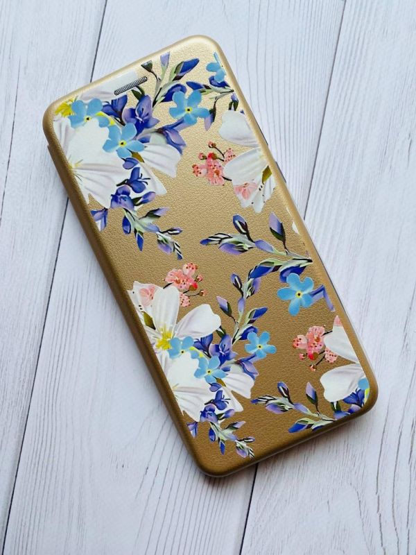 Чохол-книжка з малюнком для Samsung Galaxy A51 (A515) Золотий :: Квітковий малюнок (принт 272)