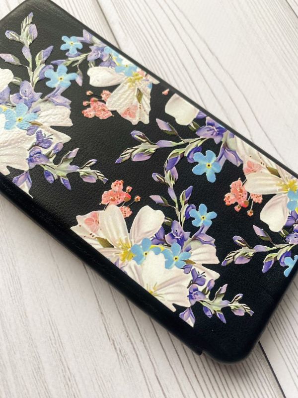 Чохол-книжка з малюнком для Xiaomi Redmi 7A Чорний :: Квітковий малюнок (принт 272)