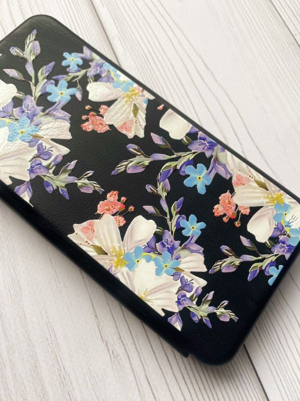 Чохол-книжка з малюнком для Xiaomi Redmi 8A Чорний :: Квітковий малюнок (принт 272)