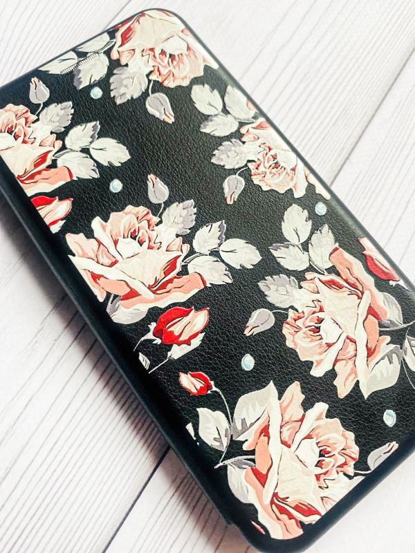 Чохол-книжка з малюнком для Xiaomi Redmi Note 8 Pro Чорний :: Фон Троянди (принт 273)