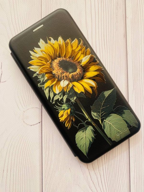 Чохол-книжка з малюнком для Xiaomi Redmi 9 Чорний :: Соняшник (принт 274)