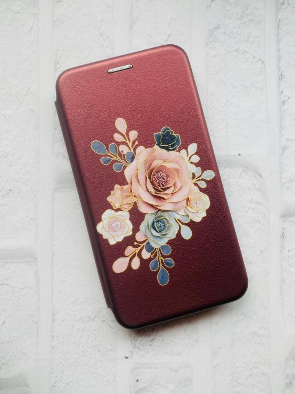 Чохол-книжка з малюнком для Samsung Galaxy M33 5G Бордовий :: Троянди (принт 275)