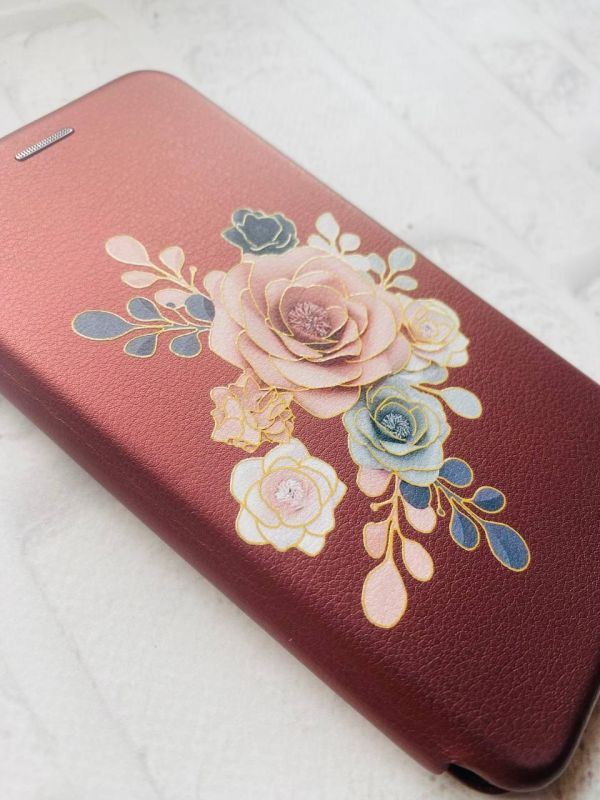 Чохол-книжка з малюнком для Xiaomi Redmi Note 9/10X Бордовий :: Троянди (принт 275)
