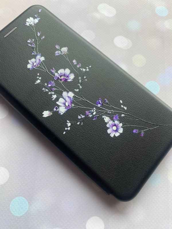 Чохол-книжка з малюнком для Xiaomi Redmi 12 Чорний :: Гілочка квітів (принт 278)