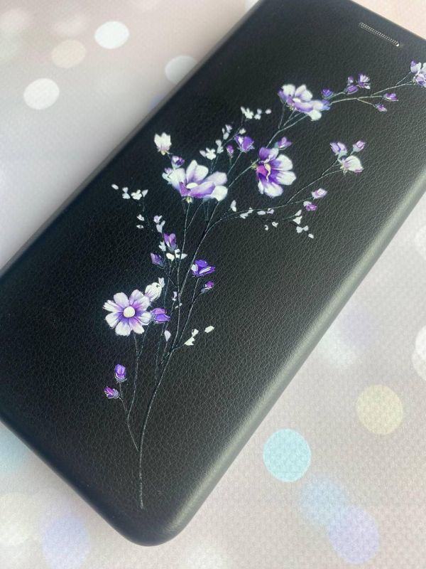 Чохол-книжка з малюнком для Xiaomi Redmi 12 Чорний :: Гілочка квітів (принт 278)
