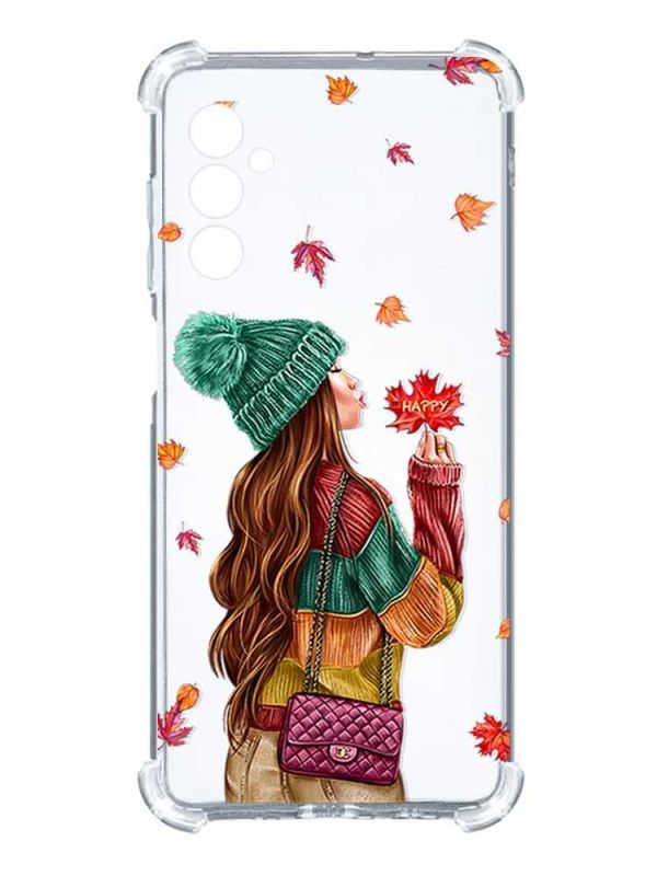 Чохол з потовщеними кутами на Samsung Galaxy A14 5G :: Дівчина з листям (принт 221)