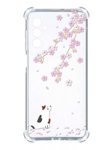 Чохол з потовщеними кутами на Samsung Galaxy A14 5G :: Котик і сакура (принт 283)