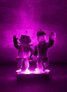 Нічник Роблокс Roblox Будівельник і Робот з регулюванням освітлення через пульт ДУ (чорна підставка, дизайн 26)