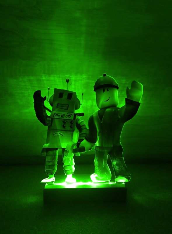 Нічник Роблокс Roblox Будівельник і Робот з регулюванням освітлення через пульт ДУ (чорна підставка, дизайн 26)