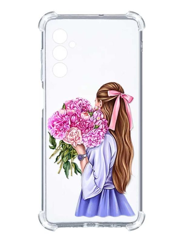Чохол з потовщеними кутами на Samsung Galaxy A14 5G :: Дівчина з півоніями (принт 11)