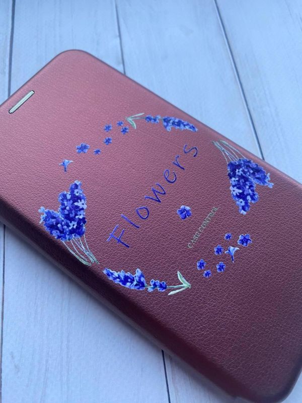 Чохол-книжка з малюнком для iPhone 7, 8 Бордовий :: Лавандовий віночок (принт 19)