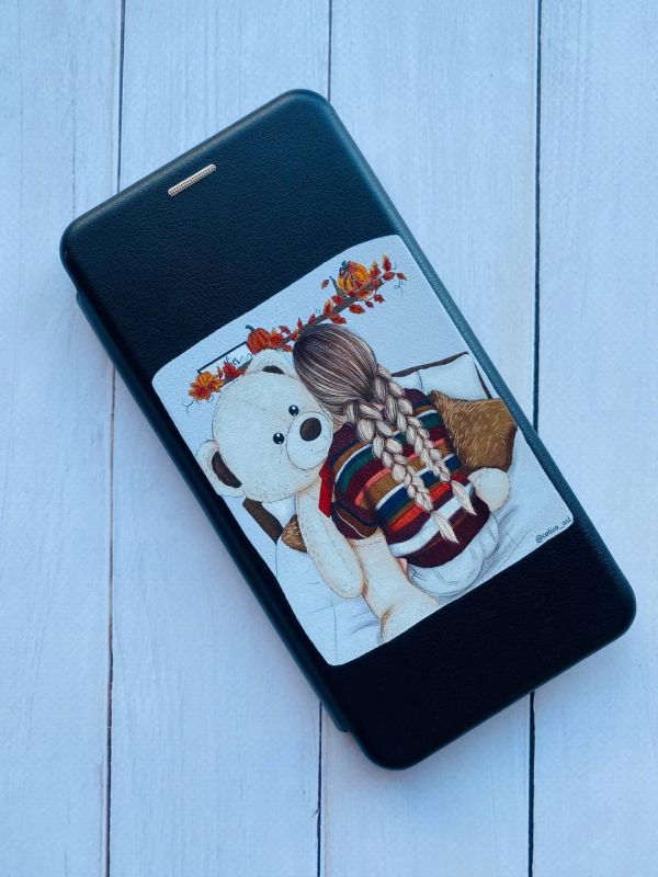 Чохол-книжка з малюнком для Samsung Galaxy M33 5G Чорний :: Дівчинка з ведмедиком (принт 117)