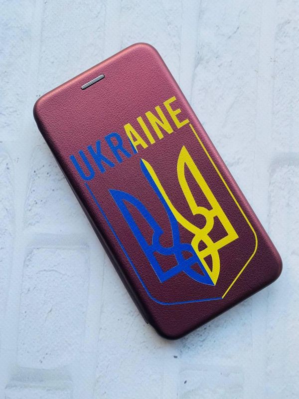 Чохол-книжка з малюнком для Samsung Galaxy S21 FE  Бордовий :: Тризуб (патріотичний принт 254)