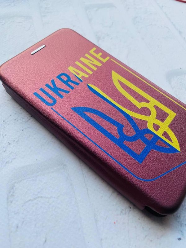 Чохол-книжка з малюнком для Xiaomi Redmi Note 10/ Note 10s Бордовий :: Тризуб Полум'я (принт 257)
