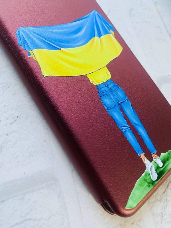 Чохол-книжка з малюнком для Samsung Galaxy A10ѕ/A107 Бордовий :: Дівчина з прапором (принт 263)