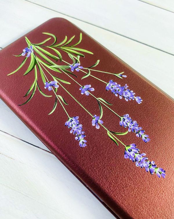 Чохол-книжка з малюнком для Xiaomi Redmi Note 8 Pro Бордовий :: Гілочки лаванди (принт 266)
