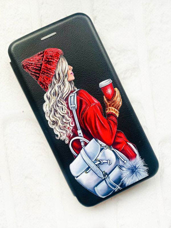 Чохол-книжка з малюнком для Xiaomi Redmi 6A Чорний :: Дівчина з рюкзаком (принт 9)