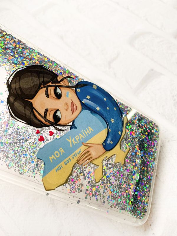 Чохол з плаваючими блискітками на Samsung Galaxy A50 (2019) A505F Срібний :: Моя Україна (принт 2)