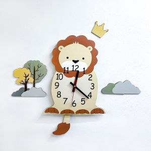 Дитячий годинник настінний з маятником :: Лев (43х25 см)