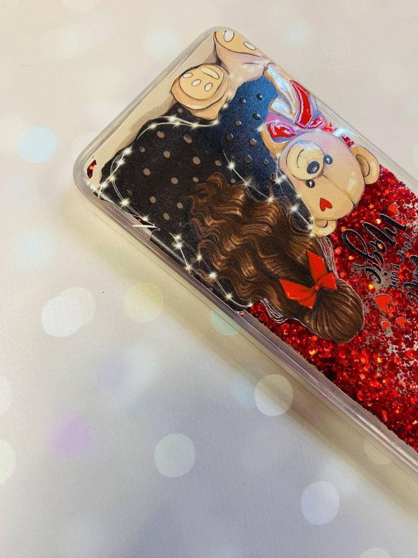 Чохол з плаваючими блискітками на Samsung Galaxy A52 (A525) Червоний :: Дівчина з ведмедиком (принт 188)