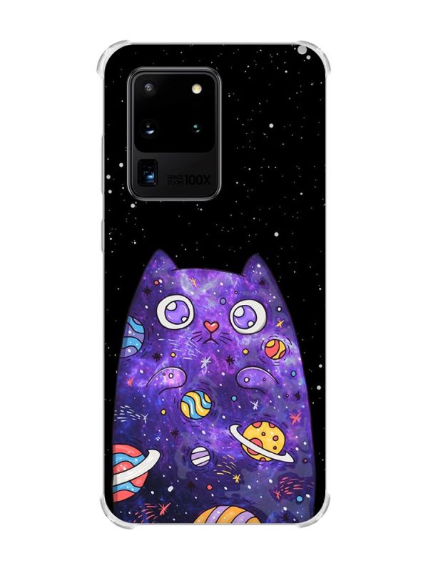 Чохол з потовщеними кутами на Samsung Galaxy S20 Ultra :: Фіолетова кішка (принт 361)