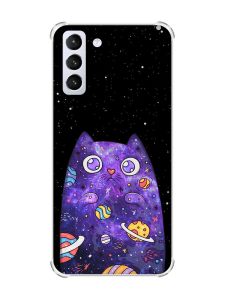 Чохол з потовщеними кутами на Samsung Galaxy S21 (G991) :: Фіолетова кішка (принт 361)