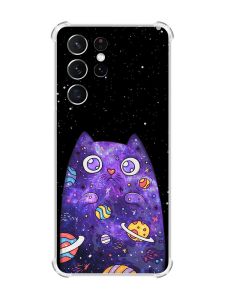 Чохол з потовщеними кутами на Samsung Galaxy S21 Ultra :: Фіолетова кішка (принт 361)