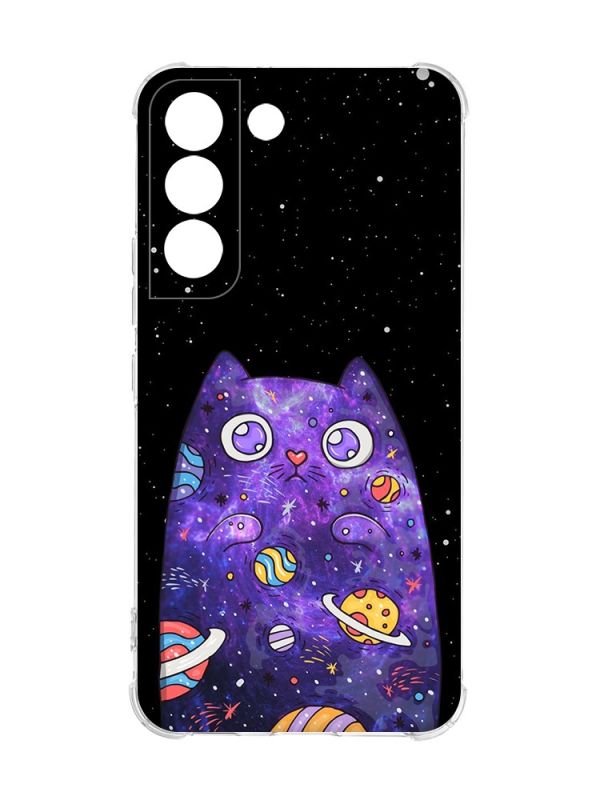 Чохол із потовщеними кутами на Samsung Galaxy S22 :: Фіолетова кішка (принт 361)