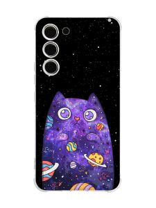 Чохол з потовщеними кутами на Samsung Galaxy S23 :: Фіолетова кішка (принт 361)