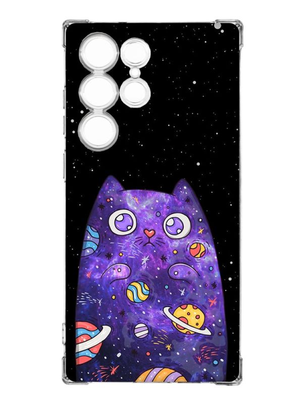 Чохол з потовщеними кутами на Samsung Galaxy S23 Ultra :: Фіолетова кішка (принт 361)