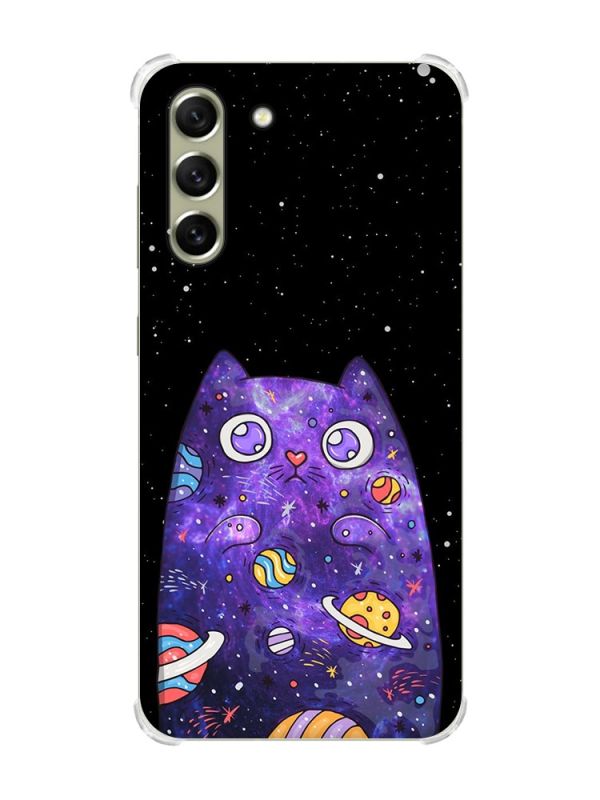 Чохол із потовщеними кутами на Samsung S21 FE :: Фіолетова кішка (принт 361)