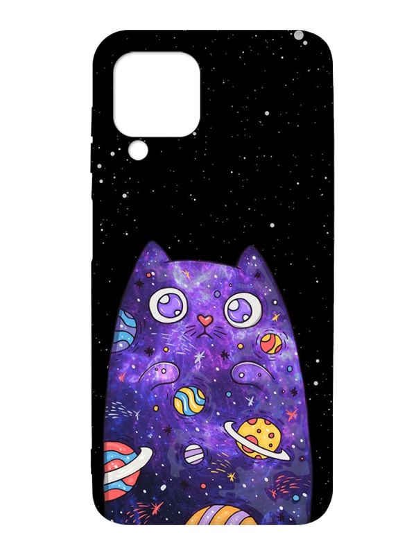 Матовий чохол з чорними боками на Samsung Galaxy A12 :: Фіолетова кішка (принт 361)