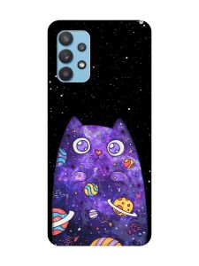 Матовий чохол з чорними боками на Samsung Galaxy A32 :: Фіолетова кішка (принт 361)